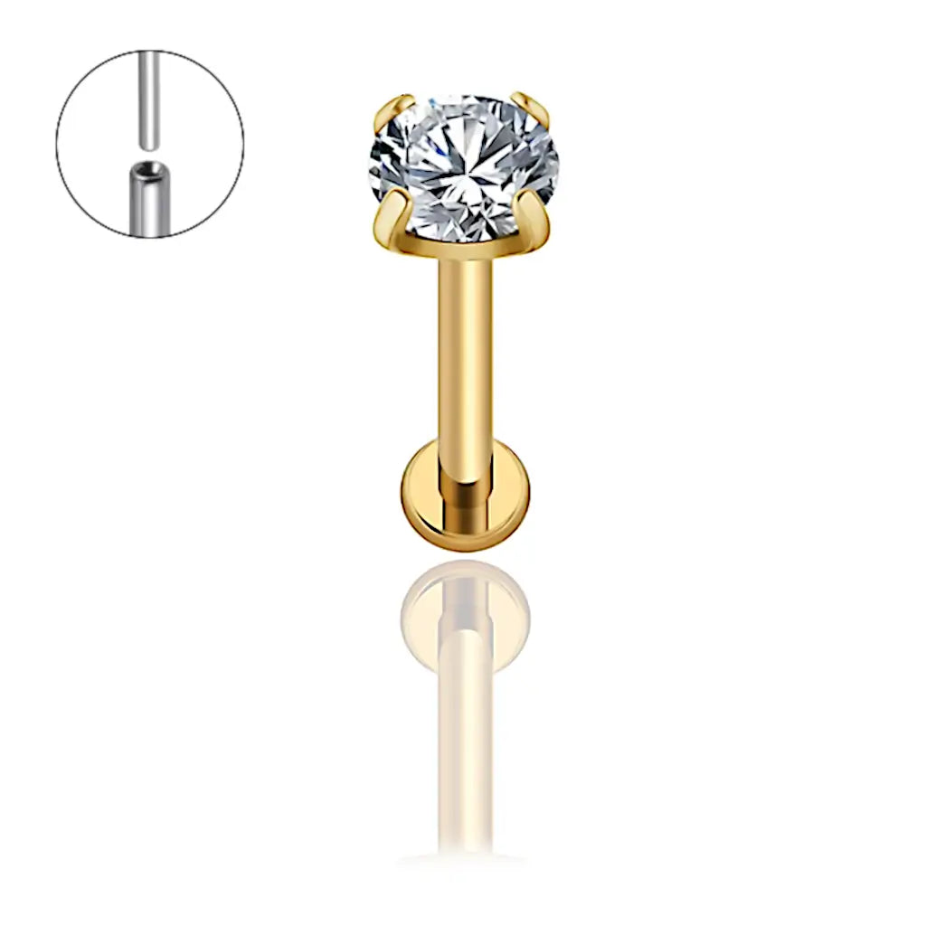 Piercing conche labret threadless en titane ASTM F-136 avec zirconium griffé - Vue de présentation