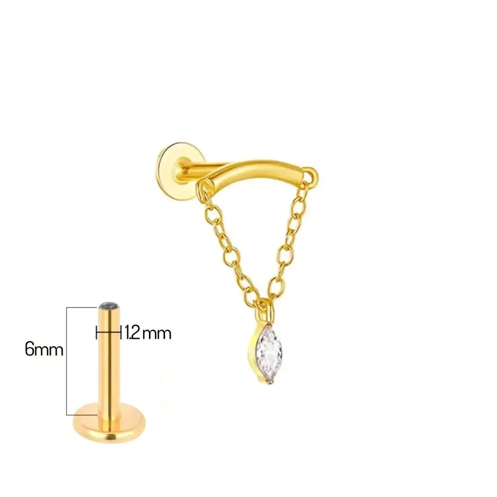 Piercing Elenya doré – tige 6mm x 1.2mm pour hidden helix en titane ASTM F-136