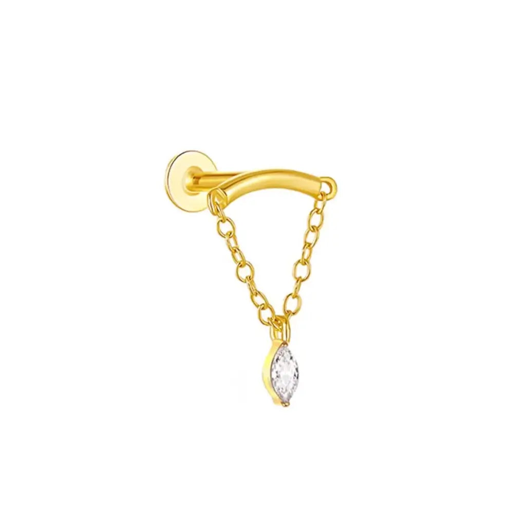 Piercing Elenya en titane PVD or – bijou pour hidden helix avec chaîne et breloque zirconium