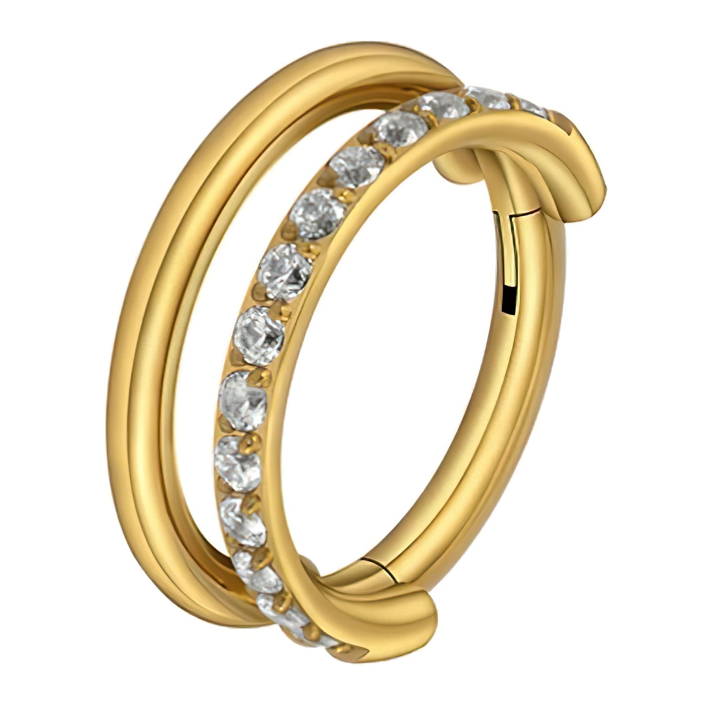 Anneau double en titane pour piercing à l'oreille finition PVD OR