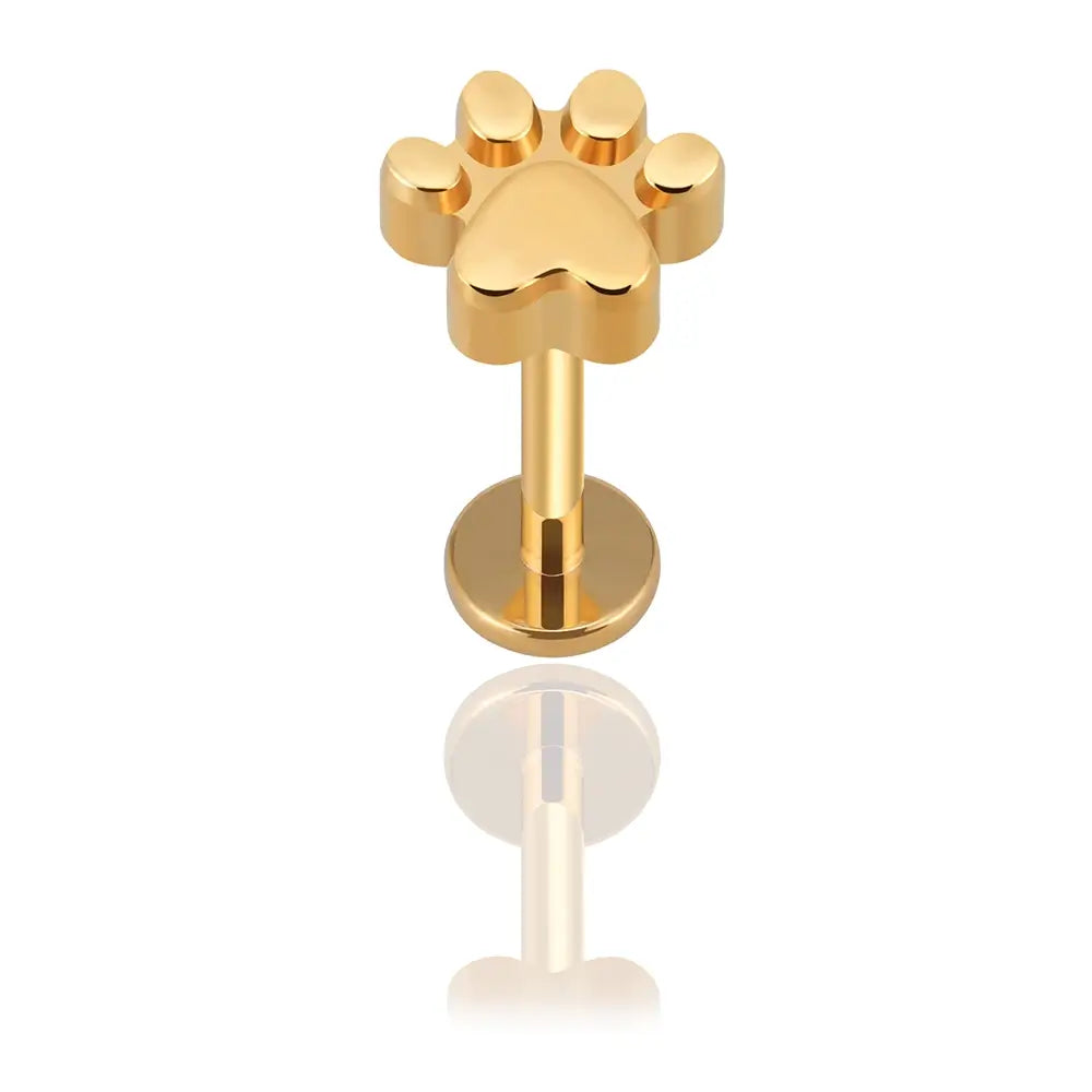 Tragus piercing patoune finition PVD OR