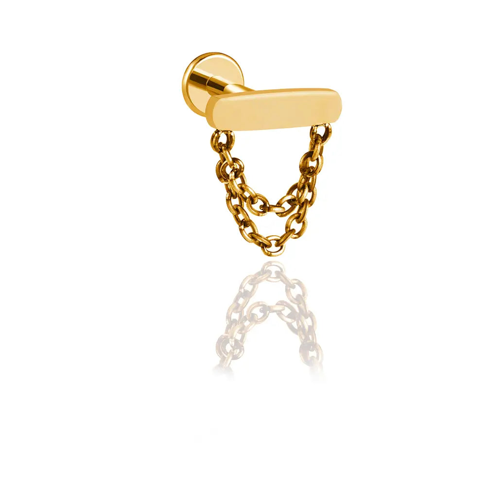 Piercing labret en titane avec double chaine en or