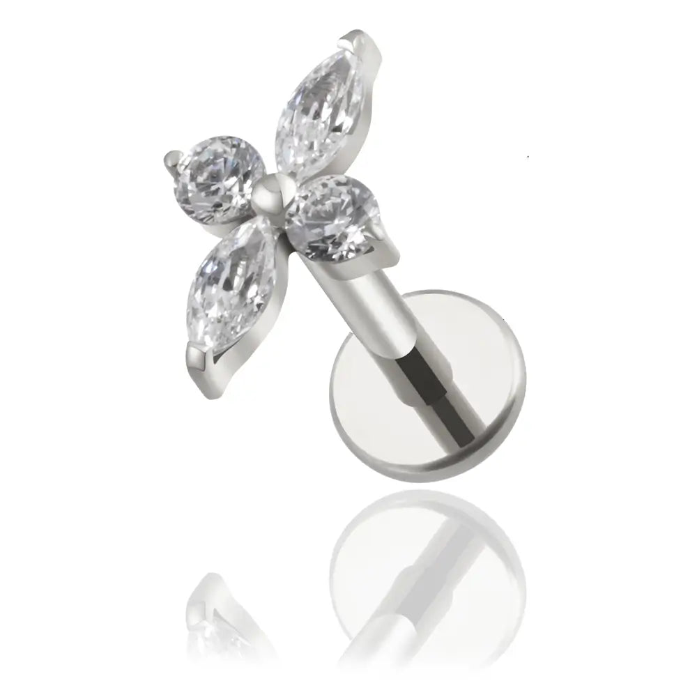 Labret piercing marquise avec zircon