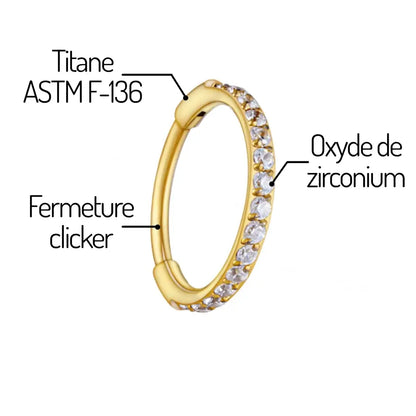 Anneau piercing nez Orithia matière titane, fermeture clicker et oxyde de zirconium