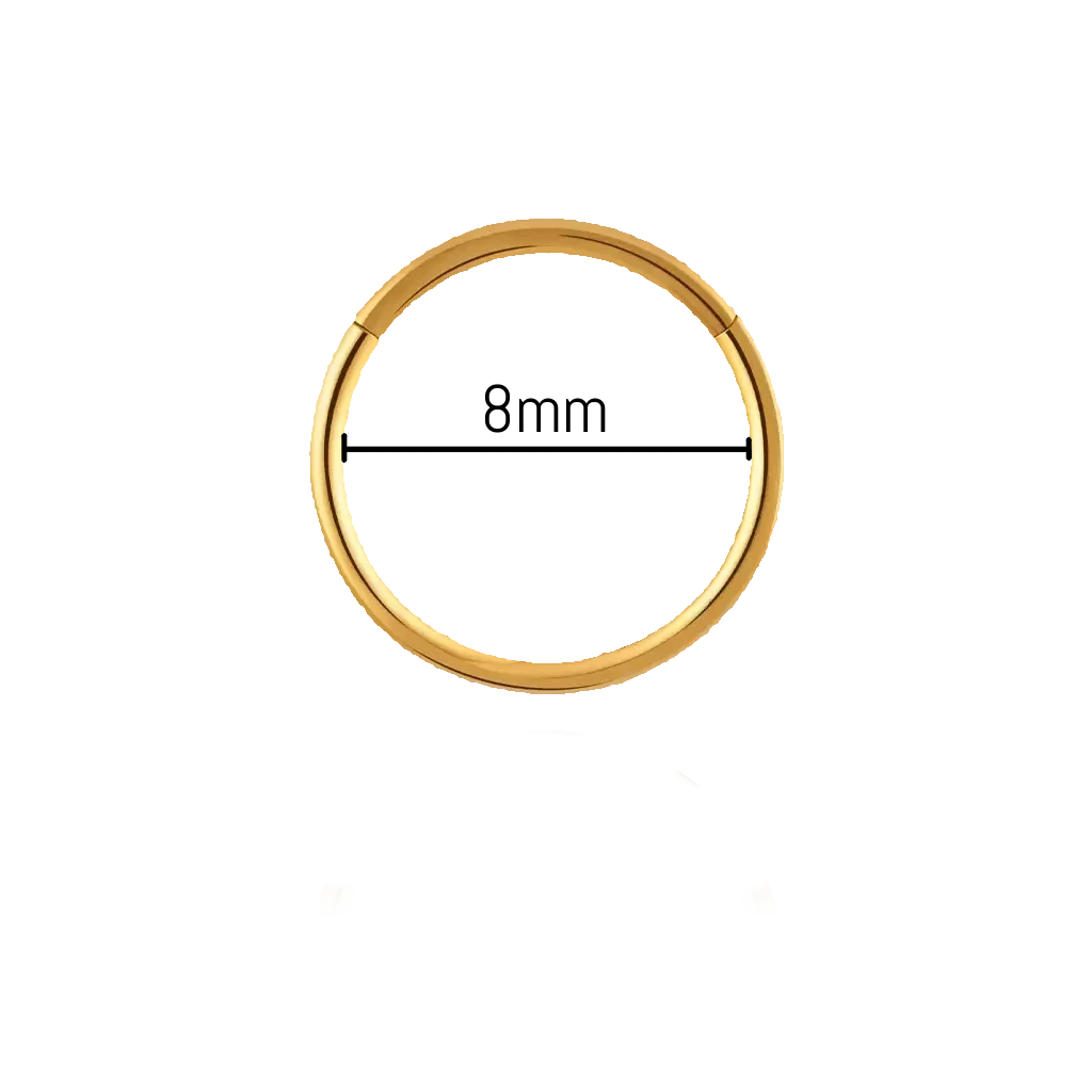 Piercing anneau nez titane 0,8 mm diamètre 8 mm, titane ASTM F-136 finition PVD or