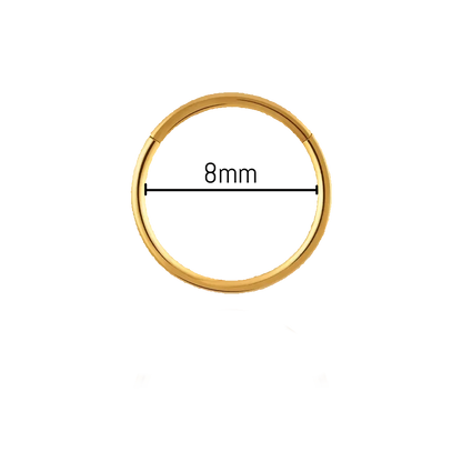 Piercing anneau nez titane 0,8 mm diamètre 8 mm, titane ASTM F-136 finition PVD or