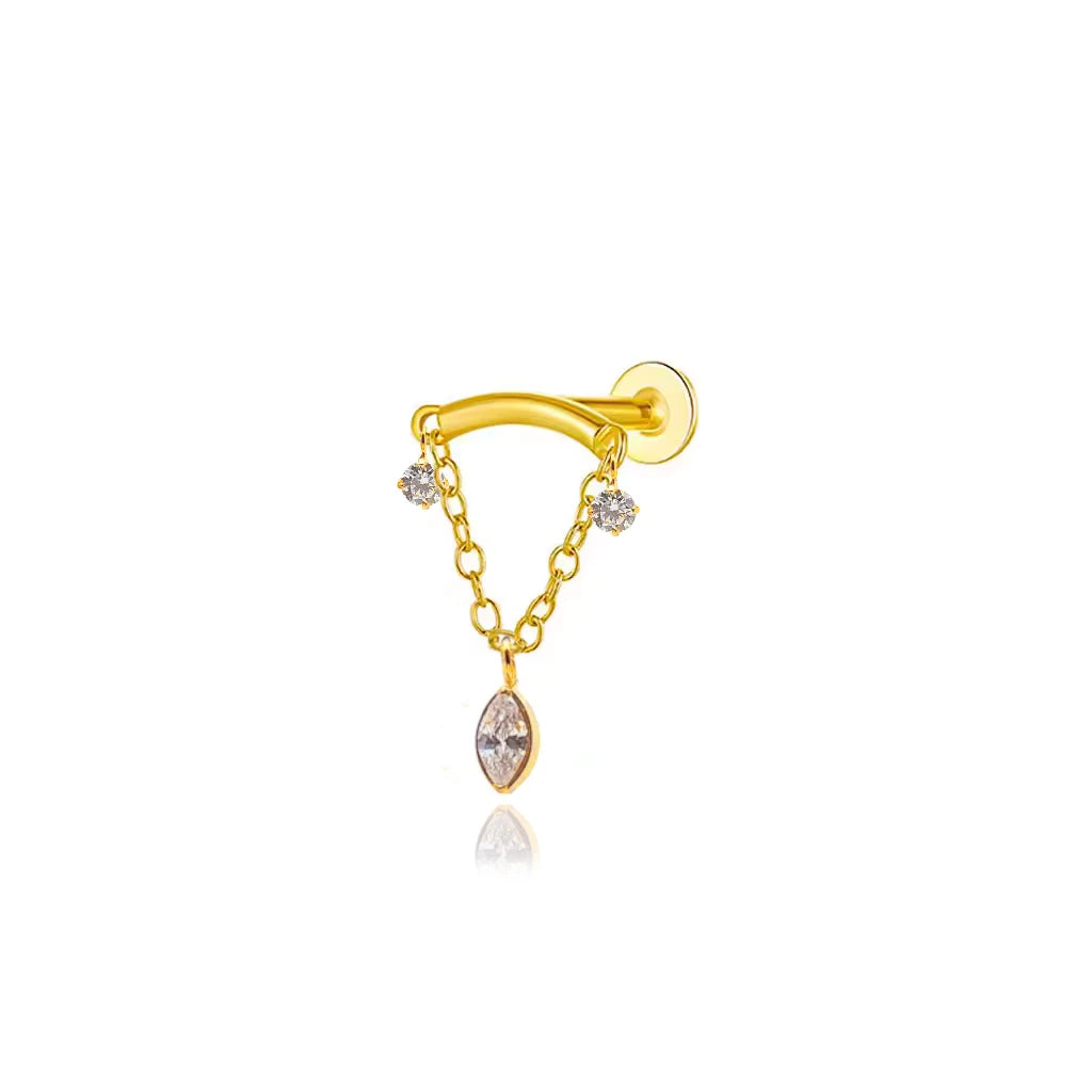 Athena, piercing hidden helix chaîne 3 brillants en titane ASTM F-136
