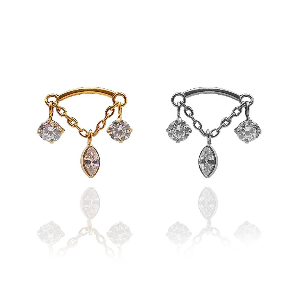 Athena, piercing hidden helix chaîne 3 brillants en titane ASTM F-136