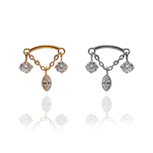 Athena, piercing hidden helix chaîne 3 brillants en titane ASTM F-136