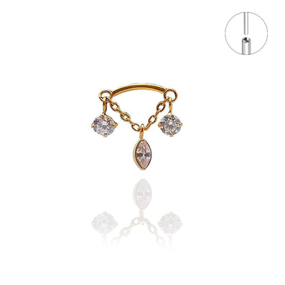 Athena, piercing hidden helix chaîne 3 brillants en titane ASTM F-136 finition PVD or