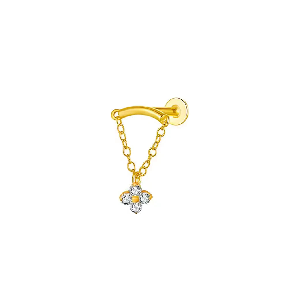 Folina, piercing hidden helix pendentif trèfle en titane ASTM F-136 finition PVD or