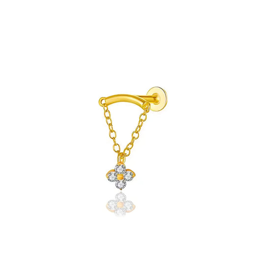 Folina, détail du pendentif trèfle et brillants pour piercing hidden helix en titane ASTM F-136 doré PVD