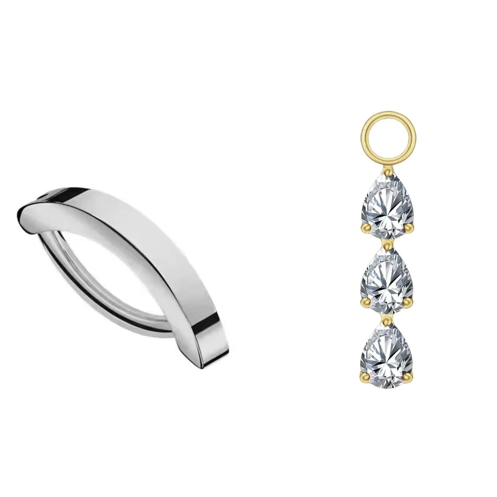 Coffret cadeau fête des mères piercing nombril titane, vue du bijou et du pendant doré