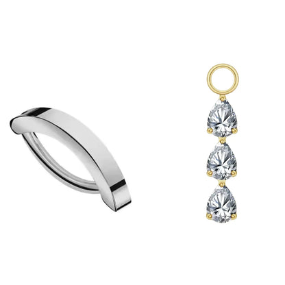 Coffret cadeau fête des mères piercing nombril titane, vue du bijou et du pendant doré