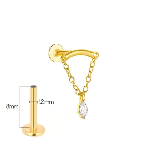 Piercing hidden helix Elenya doré – tige 8mm avec labret en titane 1.2mm