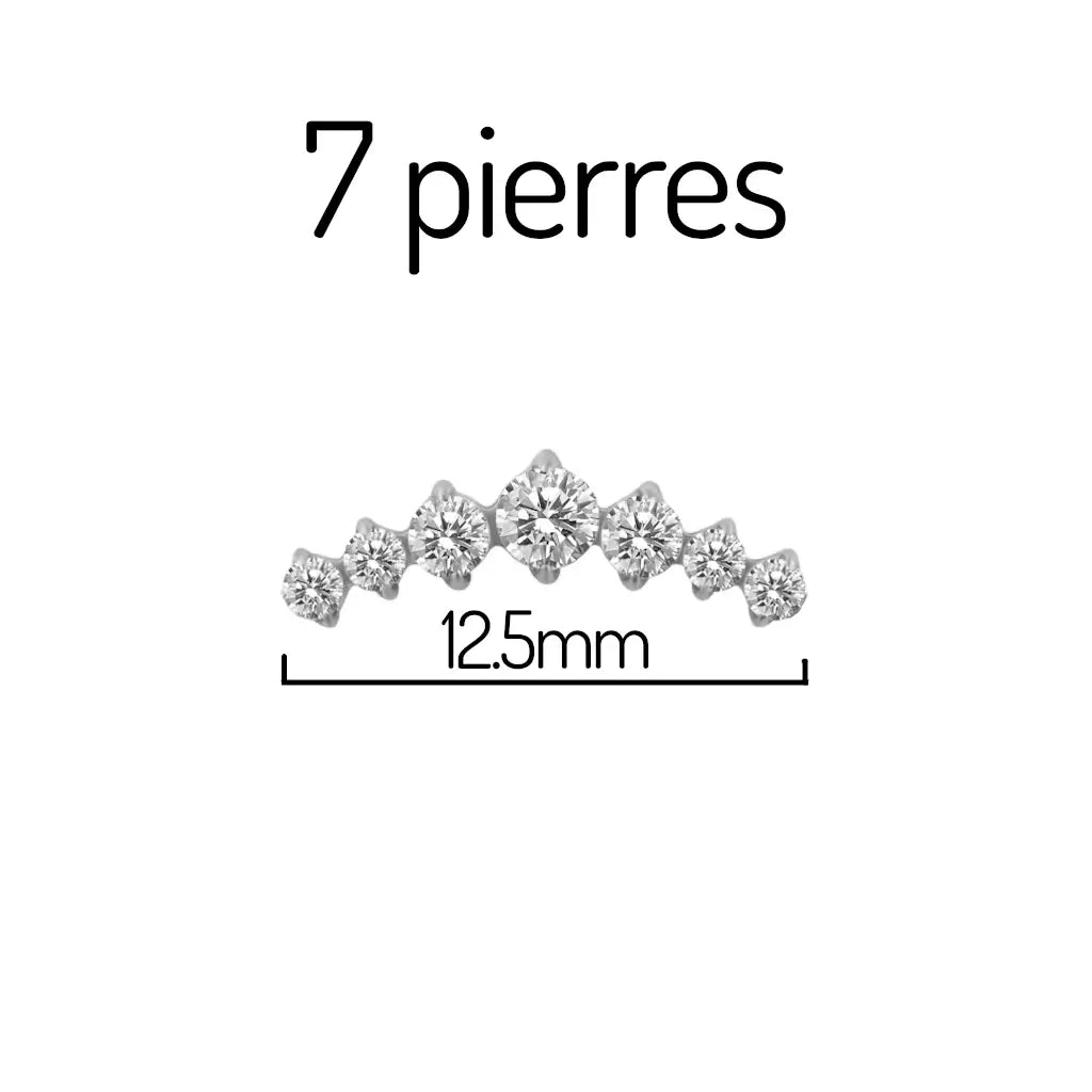 Dimensions du piercing labret en titane avec cluster de 7 pierres en zirconium - bijou hypoallergénique pour flat et hélix