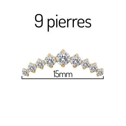 Dimensions du piercing labret en titane avec cluster de 9 pierres en zirconium avec finition PVD or - bijou hypoallergénique pour flat et hélix
