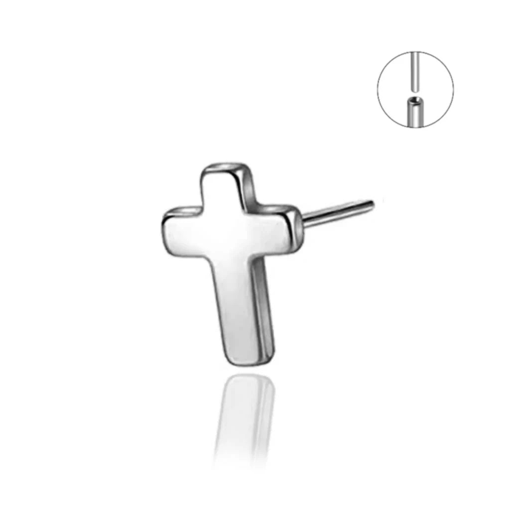 Coria, piercing croix threadless en titane ASTM F-136 finition titane naturel argenté