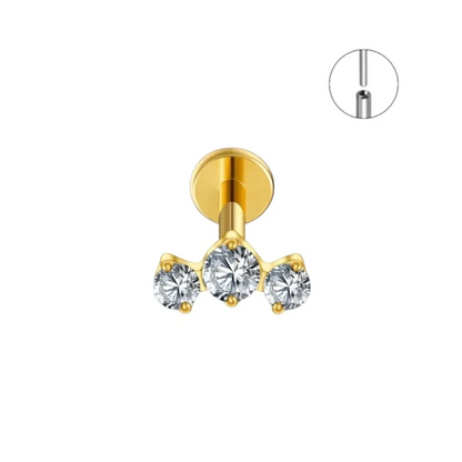 Piercing hélix Telma en titane ASTM F-136 PVD or avec système threadless et trio de zirconiums
