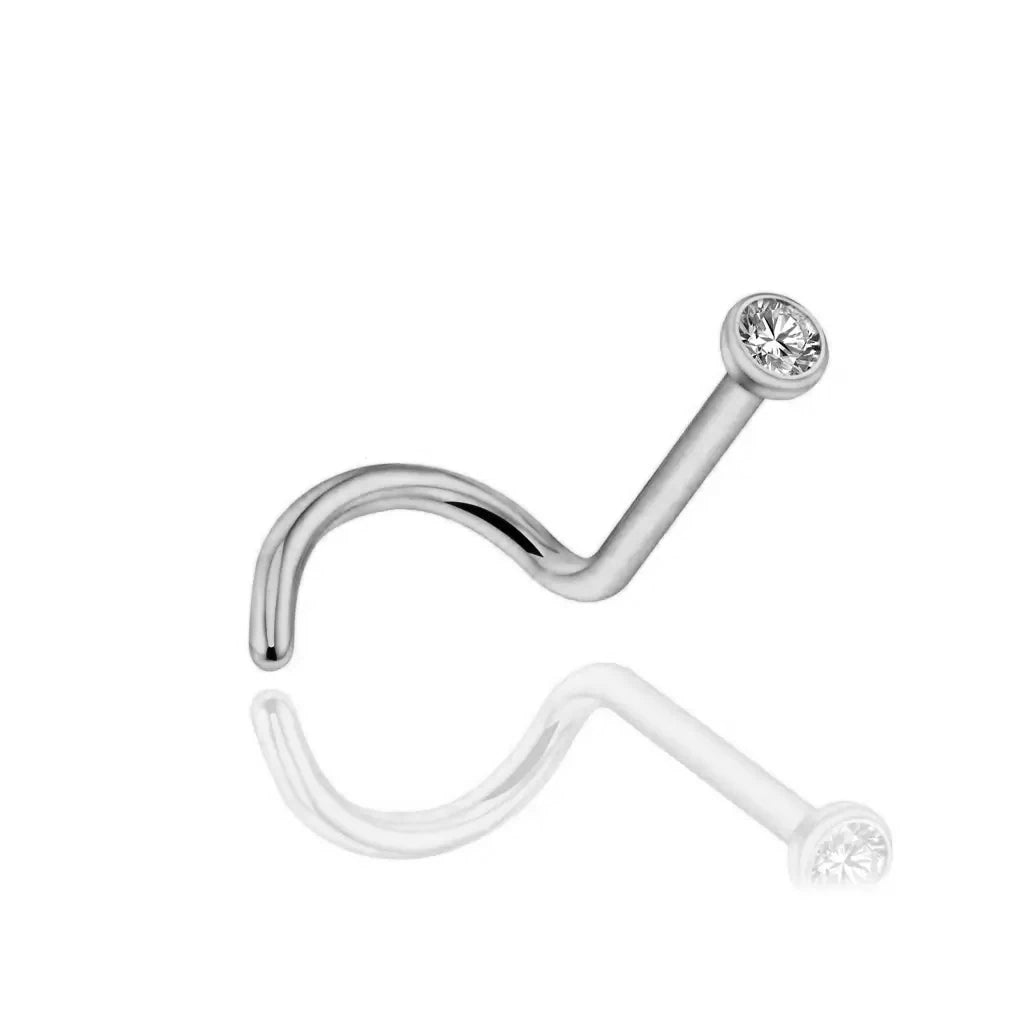Piercing nez Miata en titane ASTM F-136 avec oxyde de zirconium et finition argenté, vue de présentation