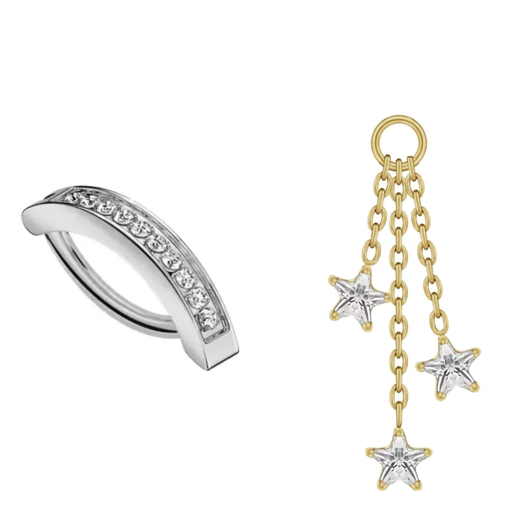 Détail du pendant pour coffret fête des mères piercing nombril titane, finition argentée