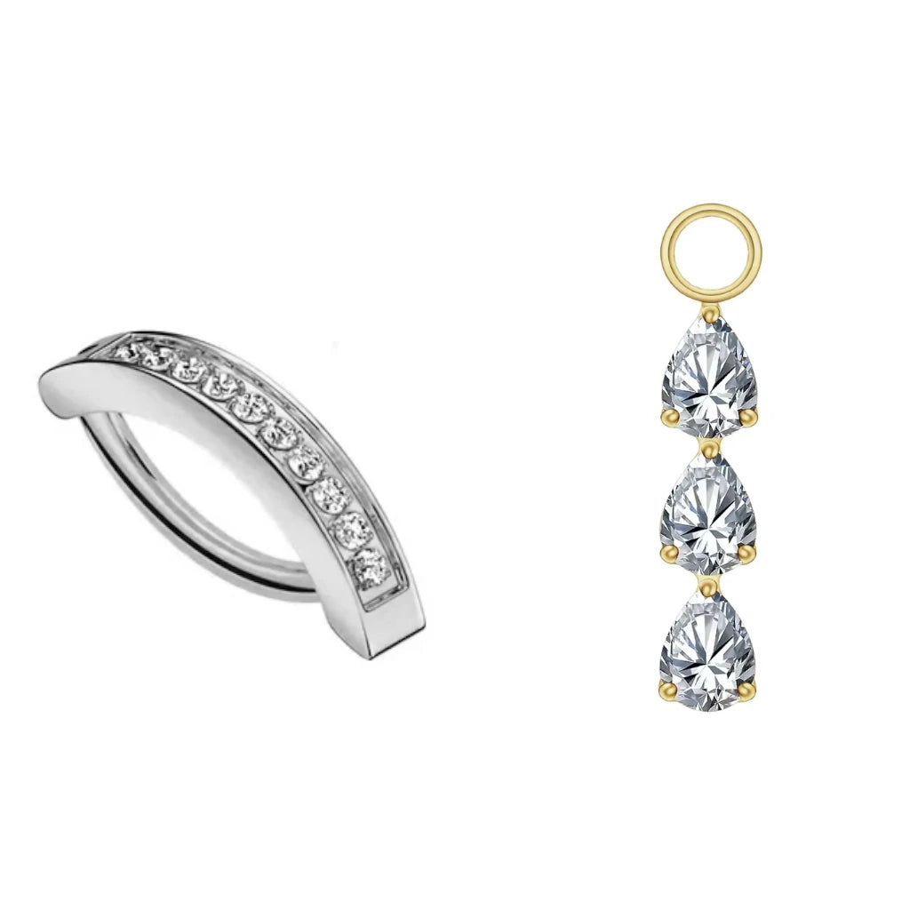 Coffret fête des mères piercing nombril titane, bijou + pendant (doré et argenté)