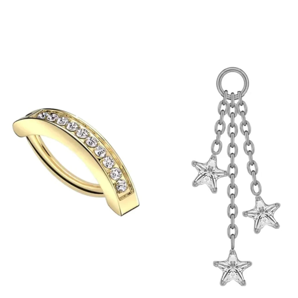 Coffret fête des mères piercing nombril titane, combinaison modèle 1 + pendant 2 argenté