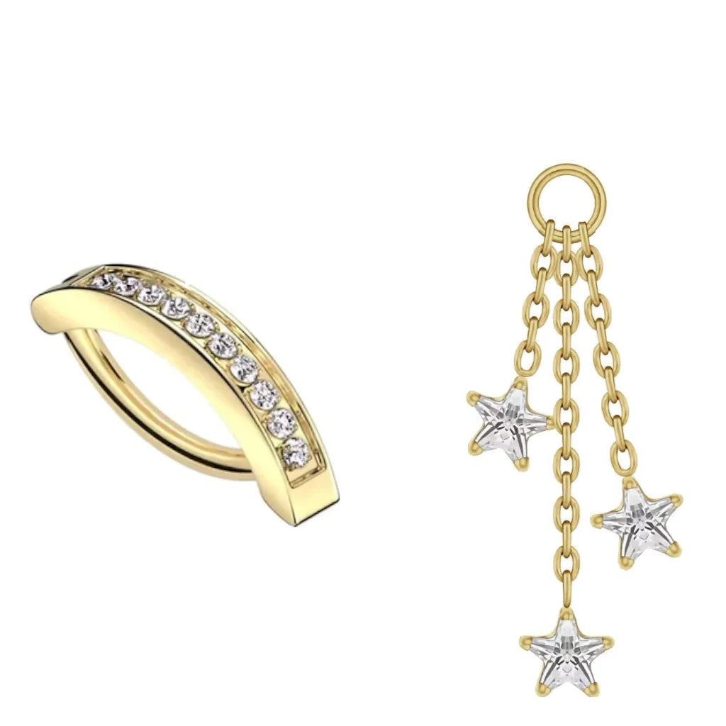 Coffret fête des mères piercing nombril titane, combinaison modèle 1 + pendant 2 doré