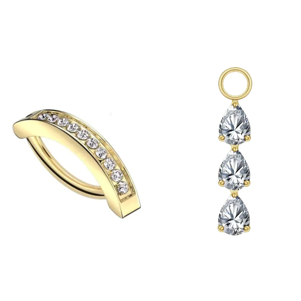 Coffret fête des mères piercing nombril titane, combinaison modèle 1 + pendant 1 doré