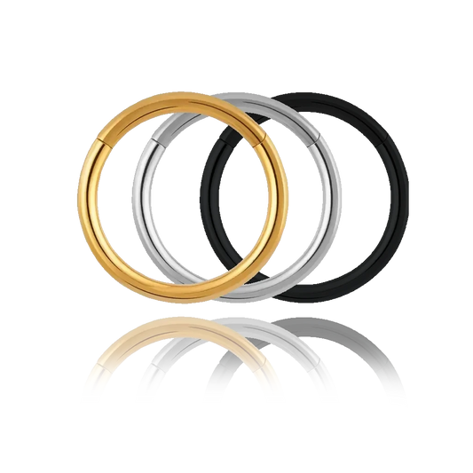 Piercing anneau clicker titane Orféa, variantes dorée, argentée et noire