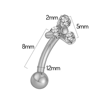 Schéma du piercing banane Trinova - dimensions détaillées version titane argenté