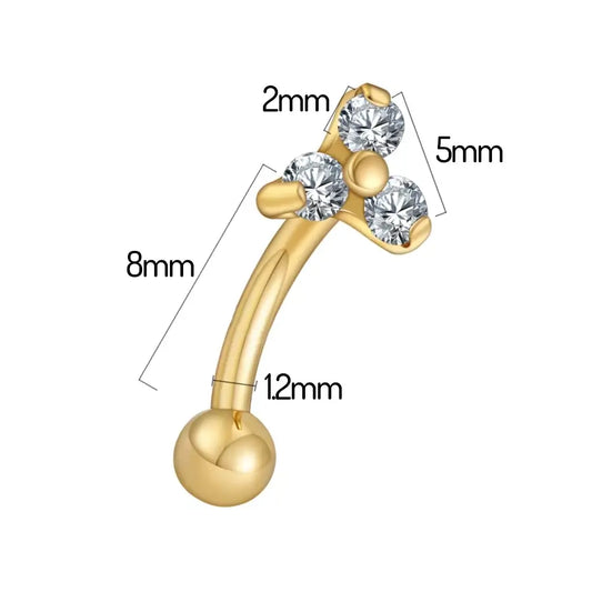 Schéma du piercing banane Trinova - dimensions détaillées version PVD Or