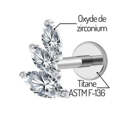 Piercing labret Ovidia - titane hypoallergénique et cluster de pierres griffées, idéal pour hélix, flat, conch et tragus