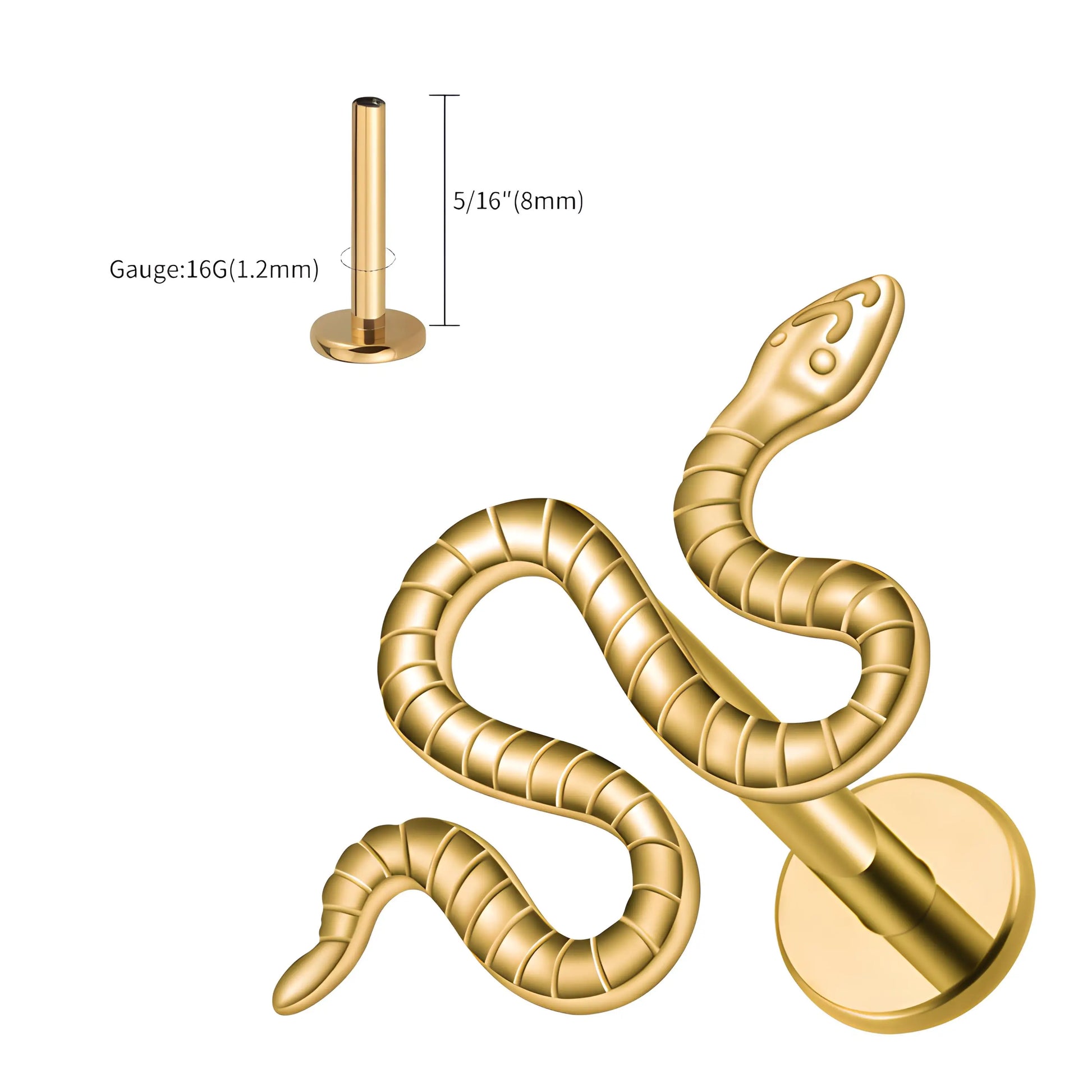 Piercing serpent en titane pour hélix finition PVD or