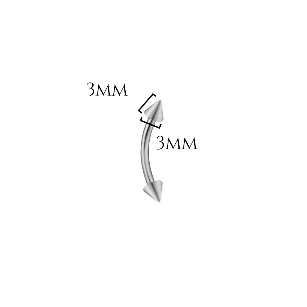 Piercing banane spike 3x3 en titane ASTM F-136, Spiky Banane finition argentée