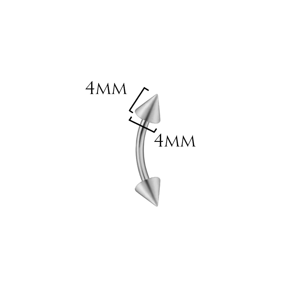Piercing banane cônes 4x4 en titane ASTM F-136, Spiky Banane finition argentée