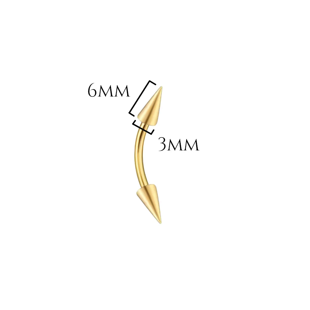 Piercing banane spike 3x6 doré PVD, titane ASTM F-136, Spiky Banane