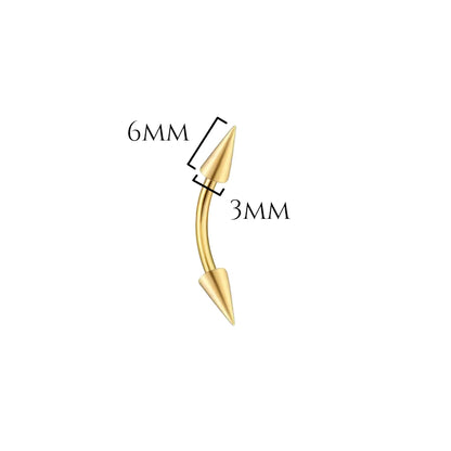 Piercing banane spike 3x6 doré PVD, titane ASTM F-136, Spiky Banane