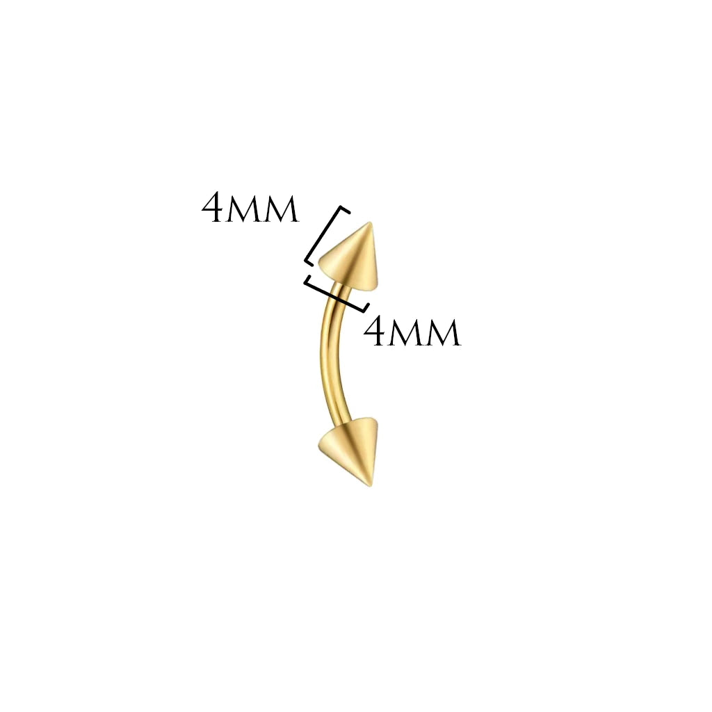 Piercing banane cônes 4x4 doré PVD en titane ASTM F-136, Spiky Banane