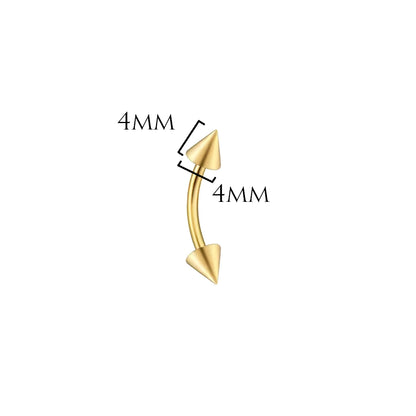 Piercing banane cônes 4x4 doré PVD en titane ASTM F-136, Spiky Banane