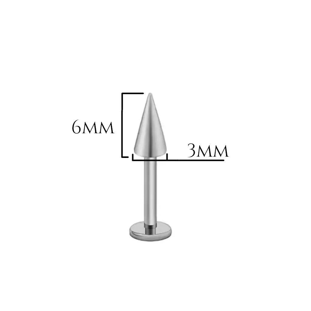 Labret spike 3x6 en titane ASTM F-136 avec filetage interne, embout cône