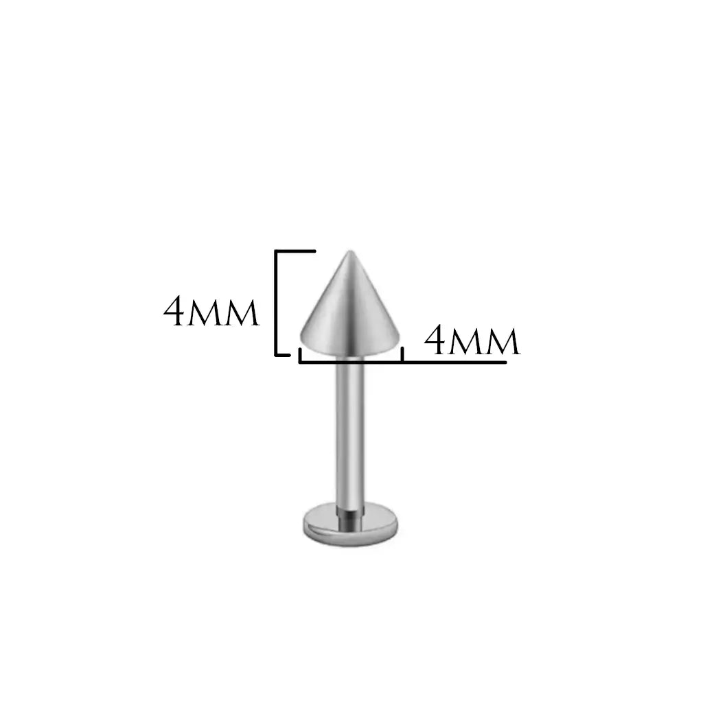 Piercing labret cône 4x4 titane ASTM F-136, pas de vis interne, finition argentée