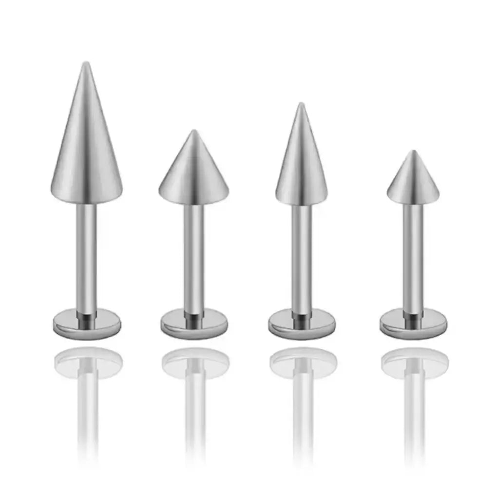 Labret cône (spike) à pas de vis interne en titane ASTM F-136 finition titane naturel argenté