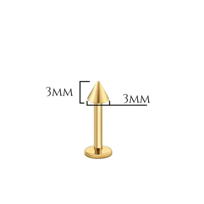 Labret cône 3x3 doré PVD en titane ASTM F-136, pas de vis interne