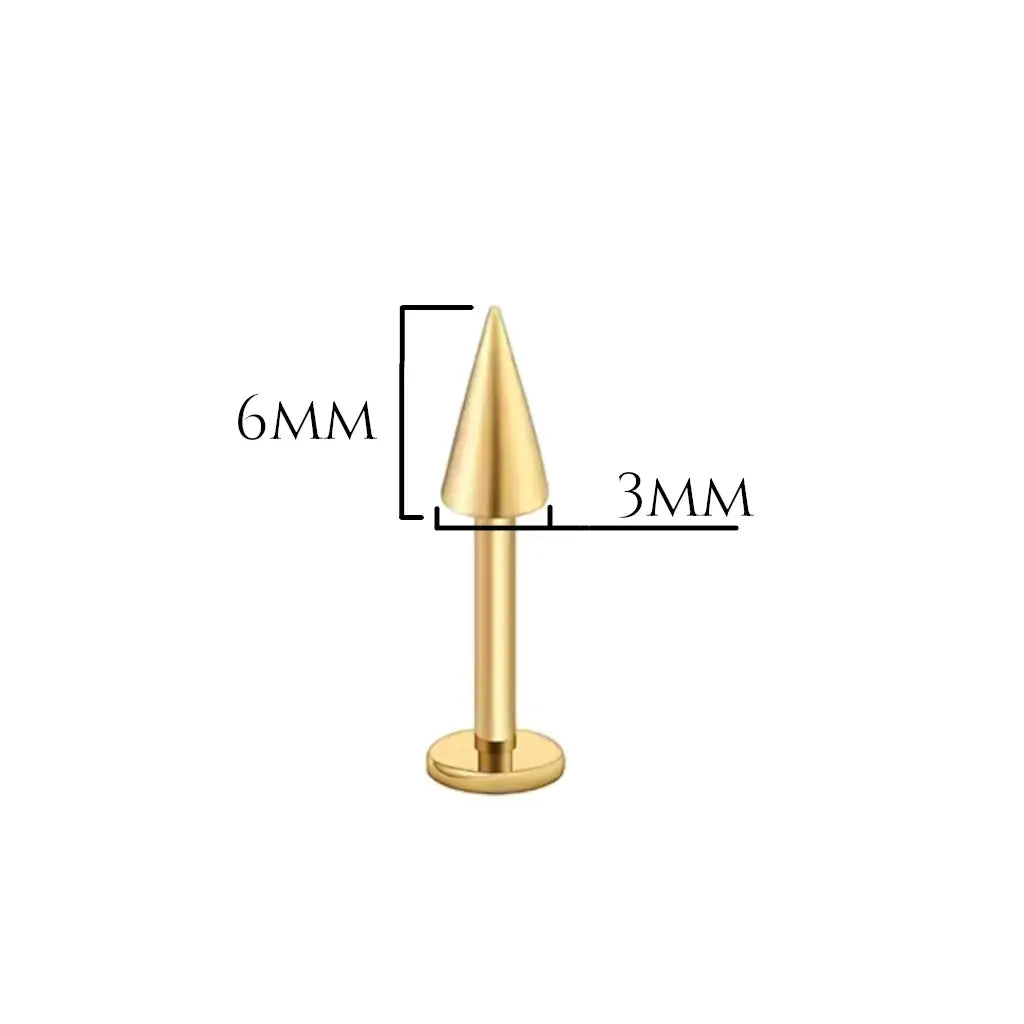 Labret spike 3x6 doré PVD, titane ASTM F-136, filetage interne, embout cône