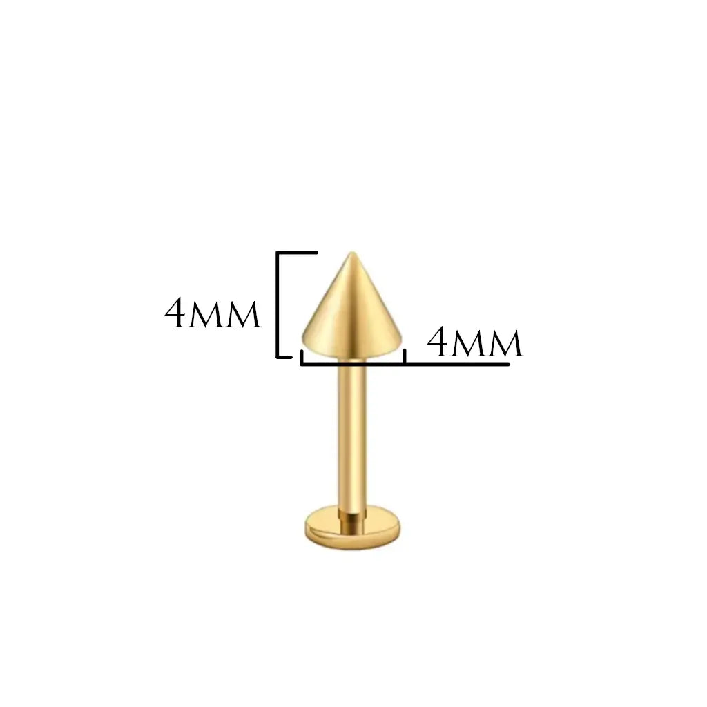 Piercing labret cône 4x4 doré PVD en titane ASTM F-136, pas de vis interne