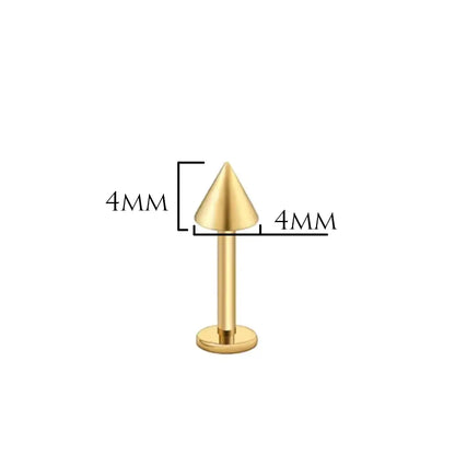 Piercing labret cône 4x4 doré PVD en titane ASTM F-136, pas de vis interne