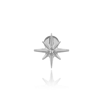 Piercing lobe Staros en titane argenté avec motif étoile et zirconium central