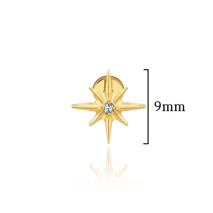 Dimensions du piercing lobe Staros en titane PVD or avec motif étoile 9 mm