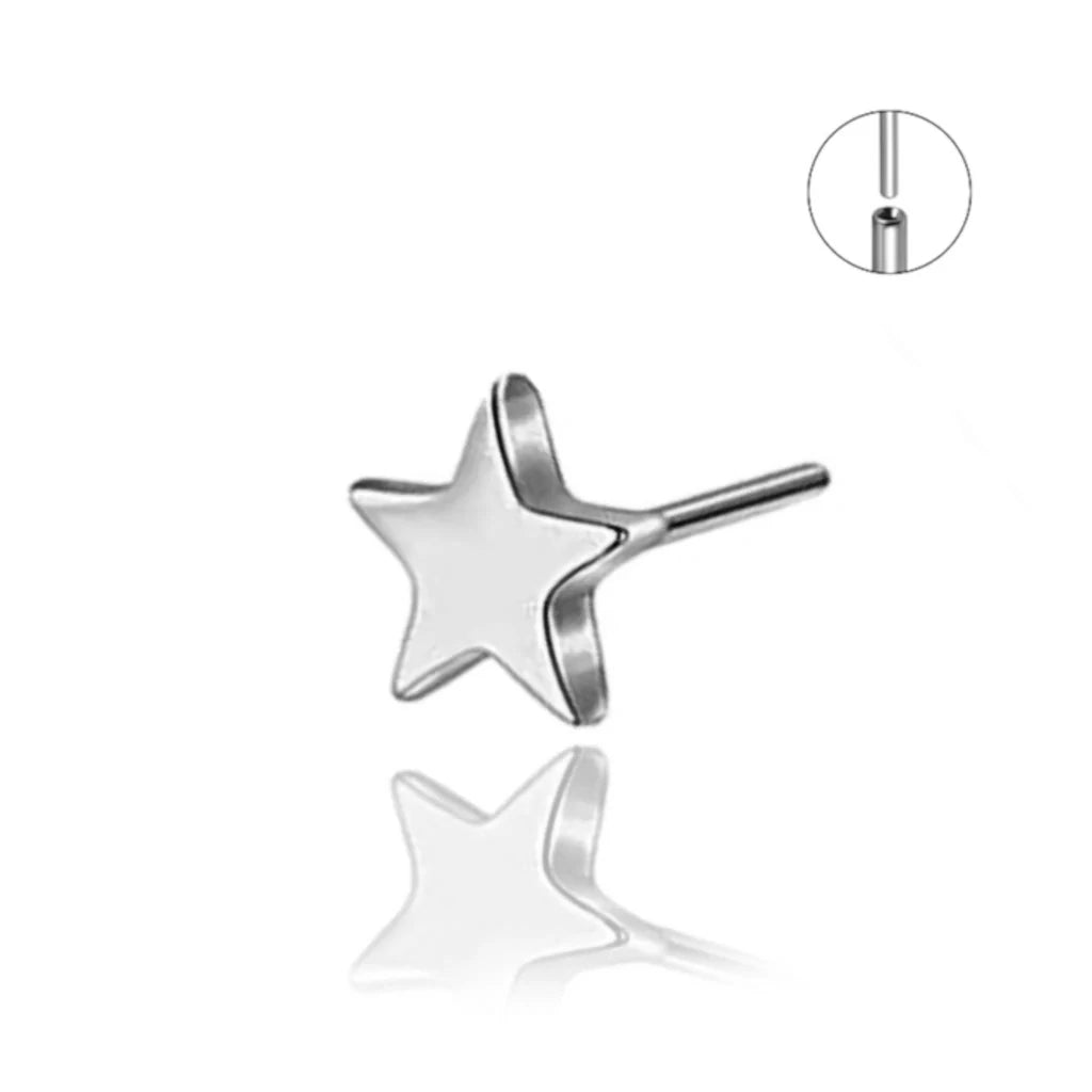 Stella, piercing étoile threadless en titane ASTM F-136 finition titane naturel argenté